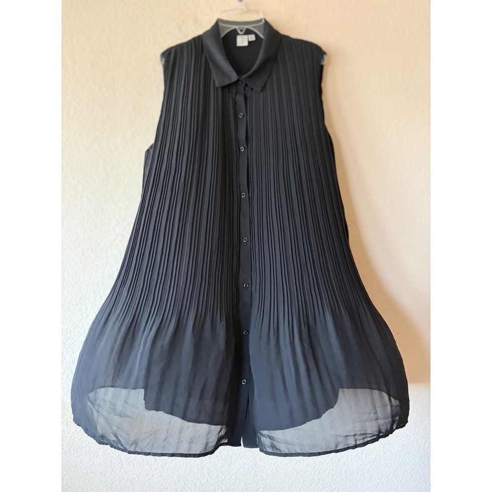 Joie Black Pleated Sleeveless Button Down Dress XL
